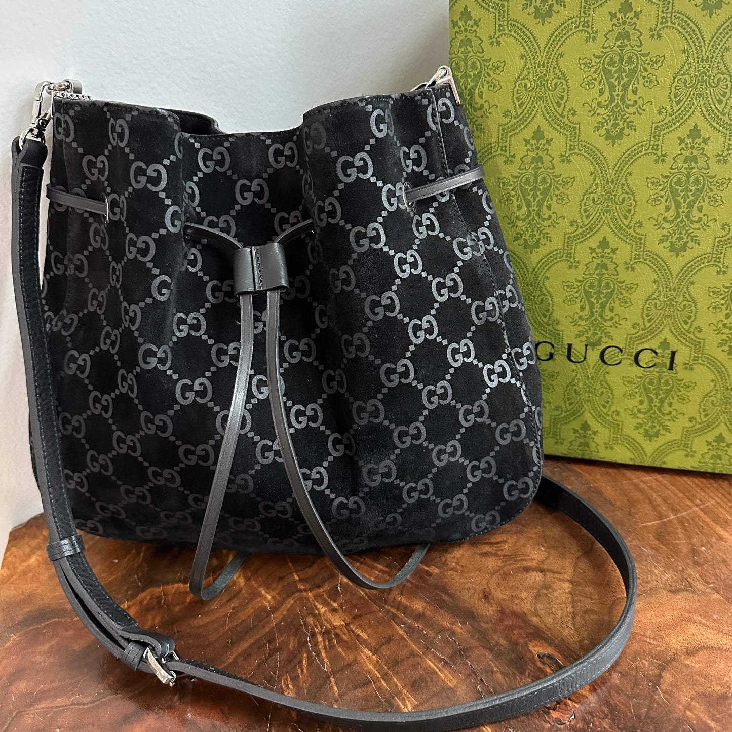 The Peacock Crossbody -Orvis bags Suede GG in Black