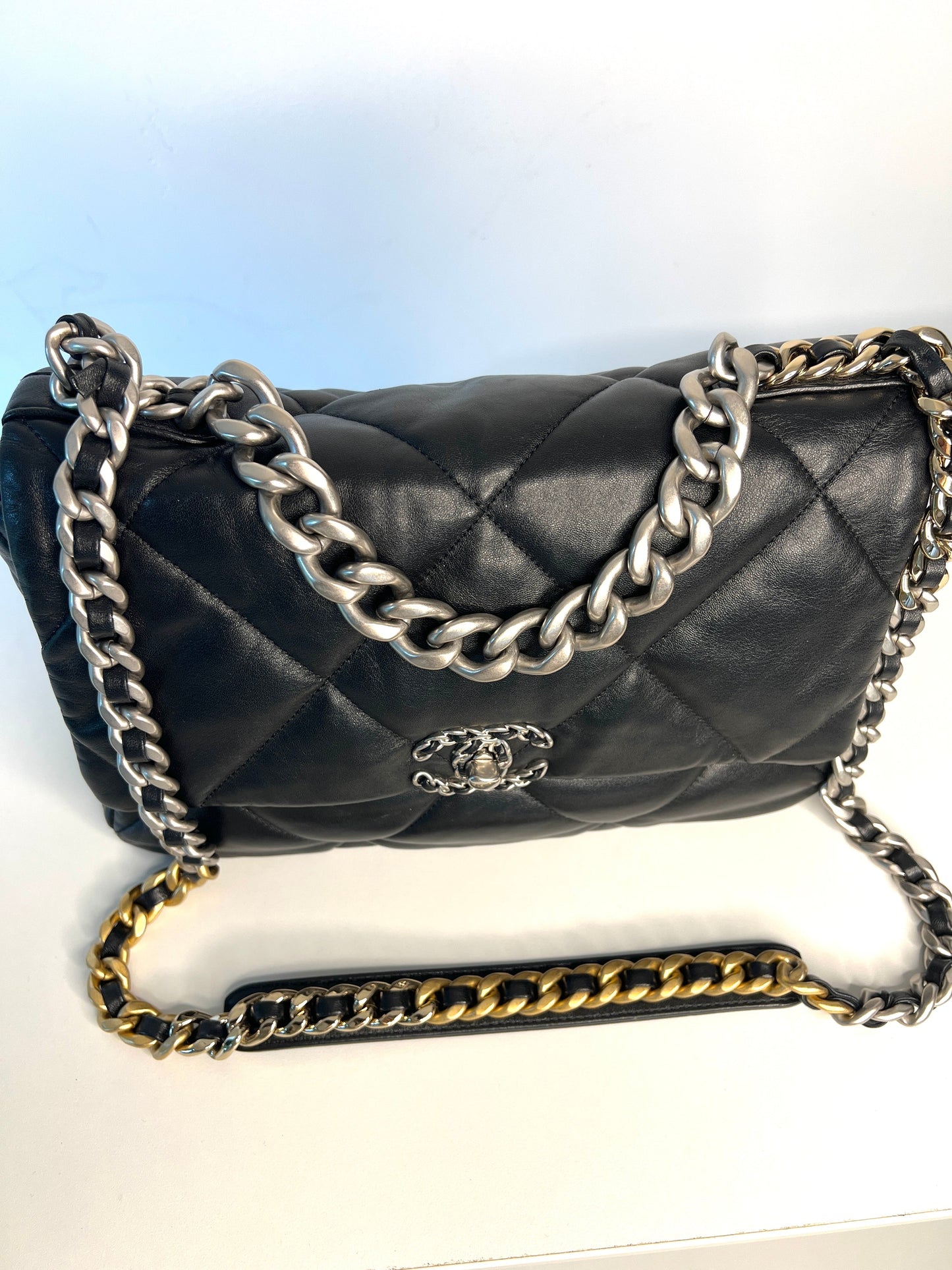 Chanel 19 Large Black Lambskin Chain Shoulder Bag - Preloved