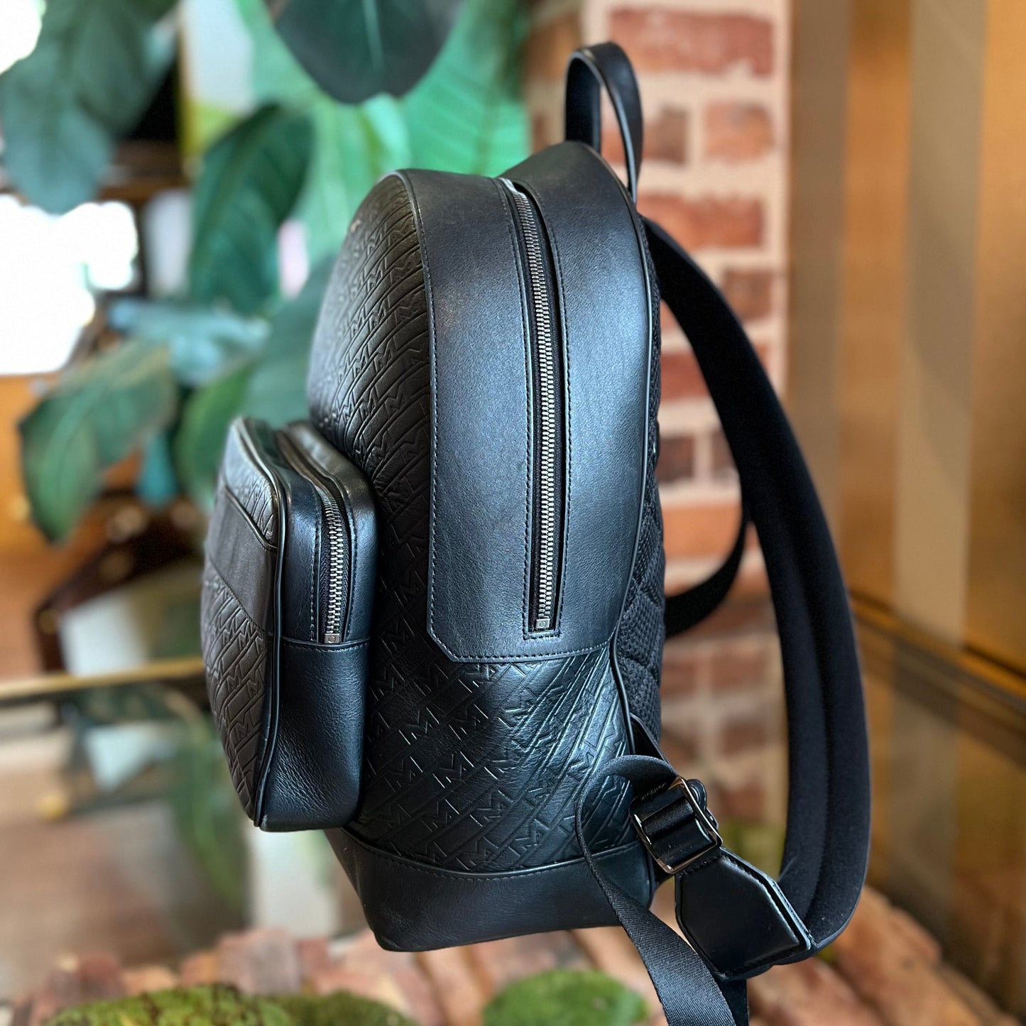 MONT BLANC 4810 Black M Gram Embossed Leather Backpack