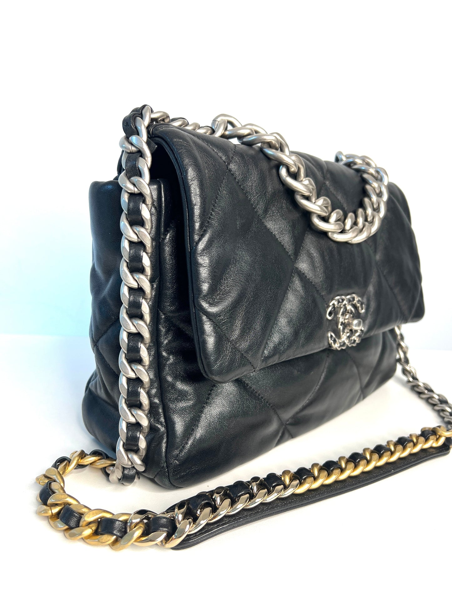 Chanel 19 Large Black Lambskin Chain Shoulder Bag - Preloved