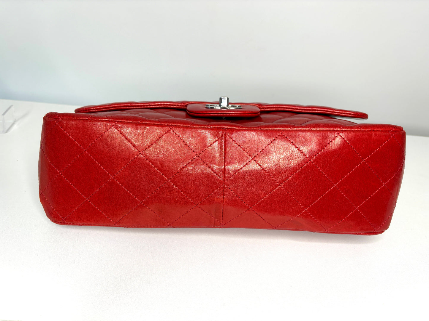 Chanel Jumbo Red Lambskin Classic Single Flap Shoulder Bag - Preloved