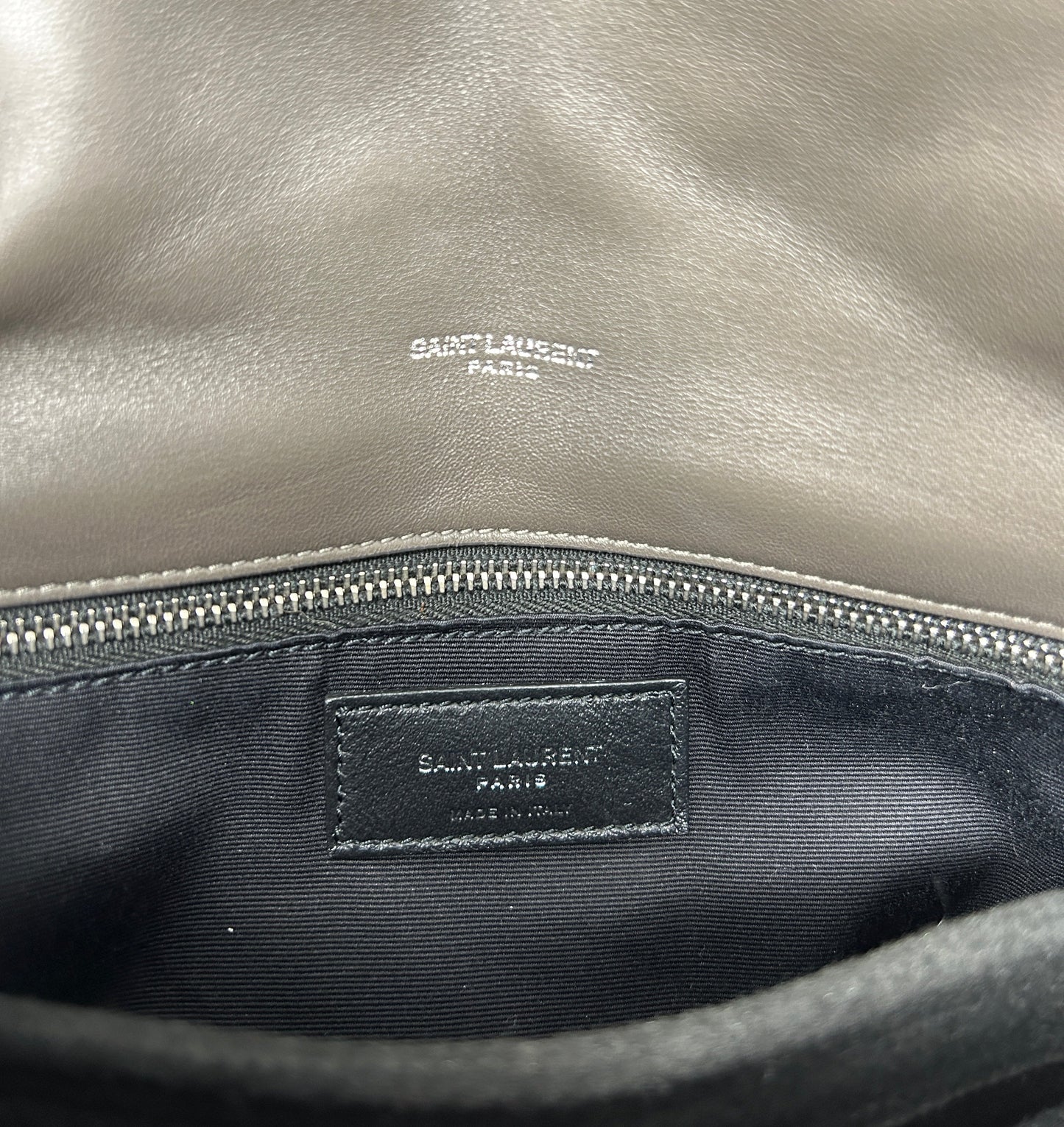Saint Laurent Puffer Medium Quilted Earth Grey Leather Shoulder Bag