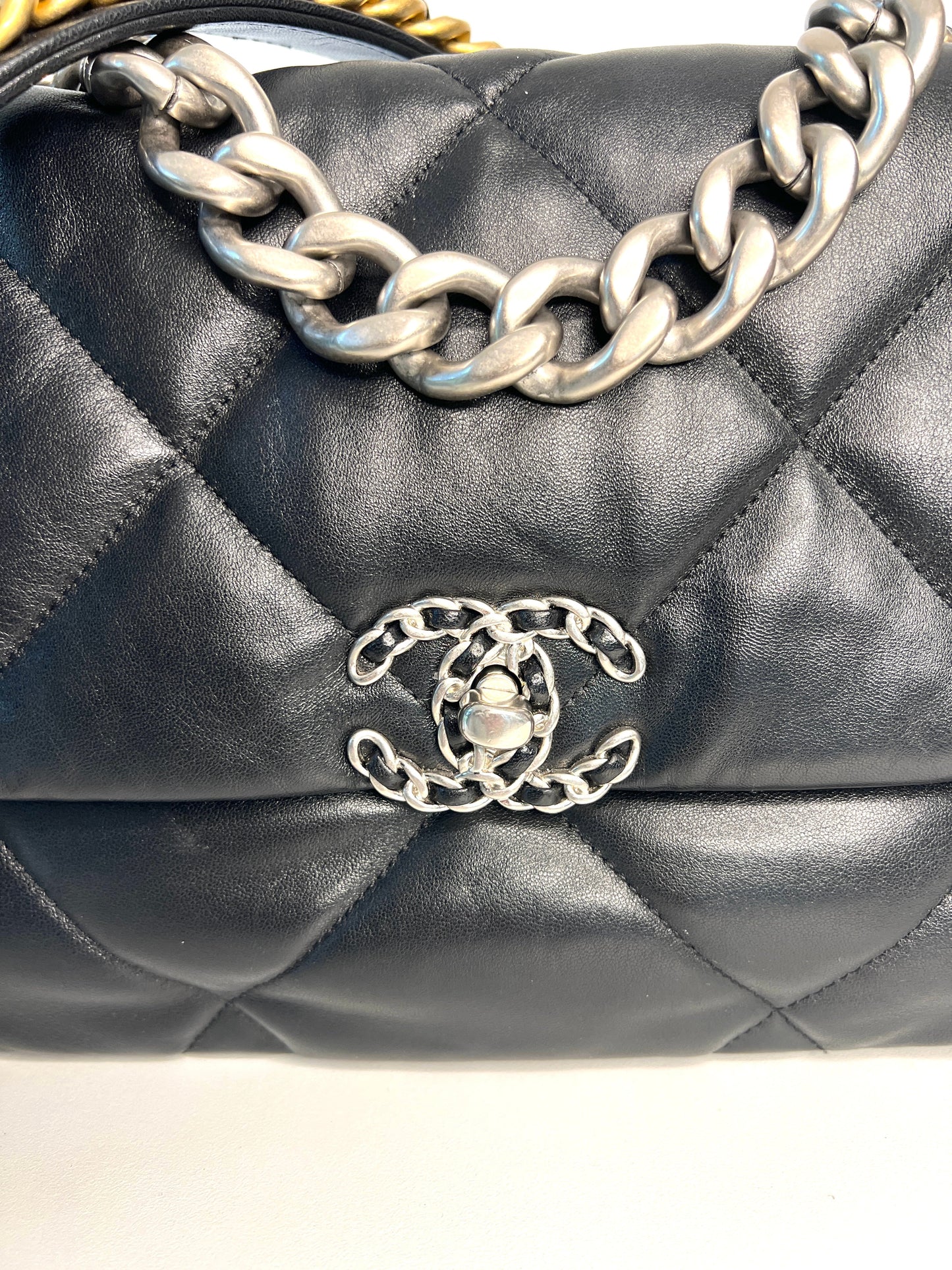 Chanel 19 Large Black Lambskin Chain Shoulder Bag - Preloved