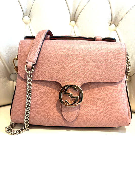 Gucci Interlocking G Top Handle Pink Leather Shoulder Bag - Preloved