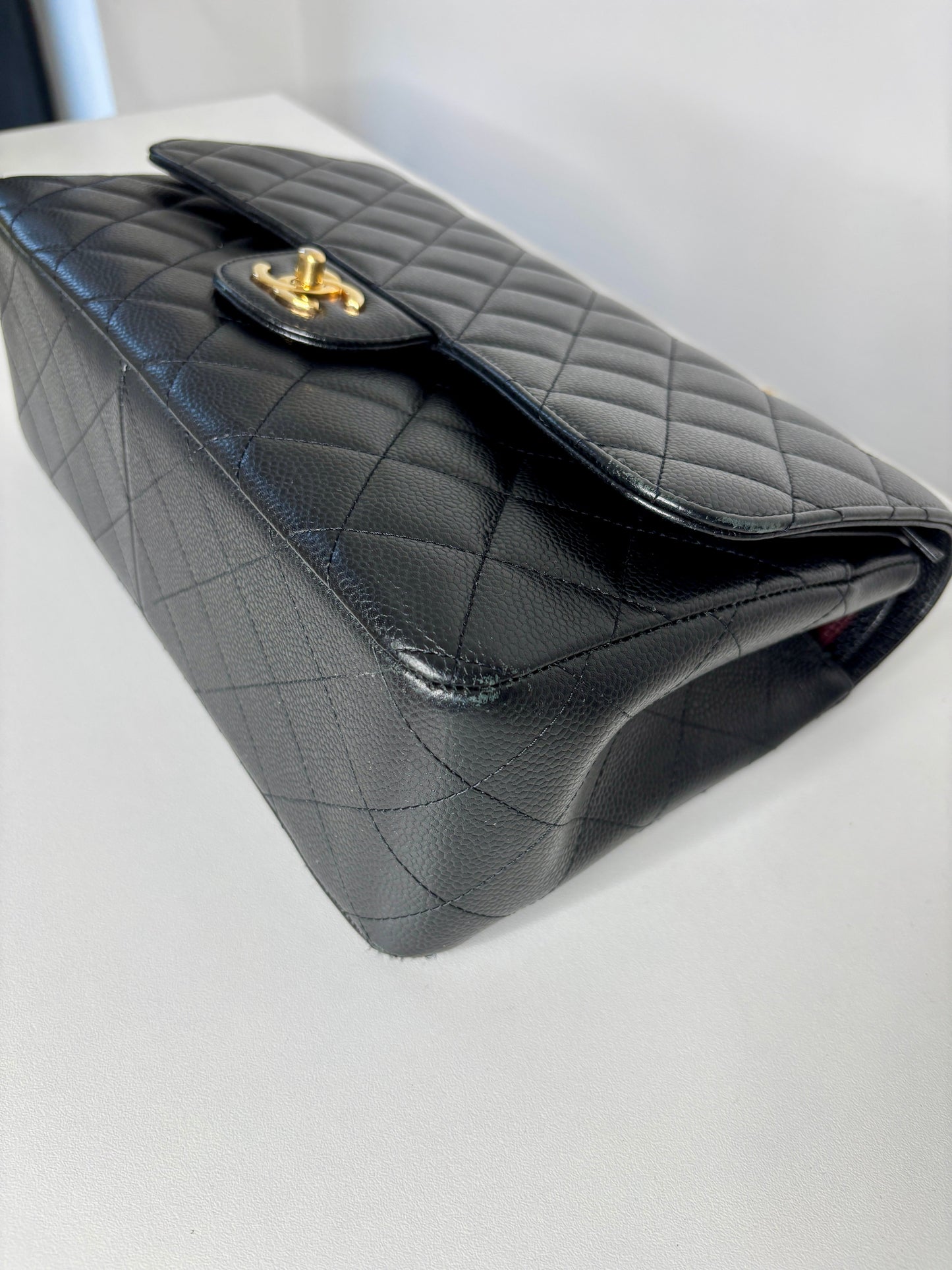 Chanel Jumbo Black Caviar Classic Double Flap Gold Hardware Shoulder Bag 2021 - Preloved