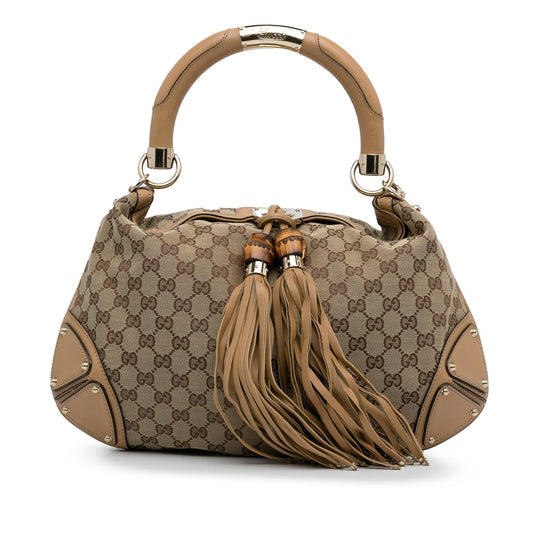 Gucci Bamboo GG Canvas Indy Hobo Bag (SHG-XsNWx4)