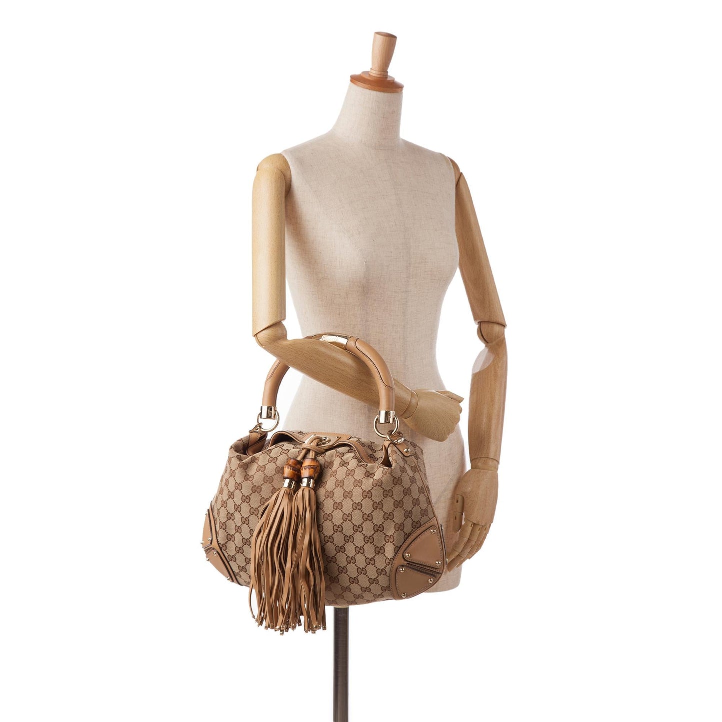 Gucci Bamboo GG Canvas Indy Hobo Bag (SHG-XsNWx4)