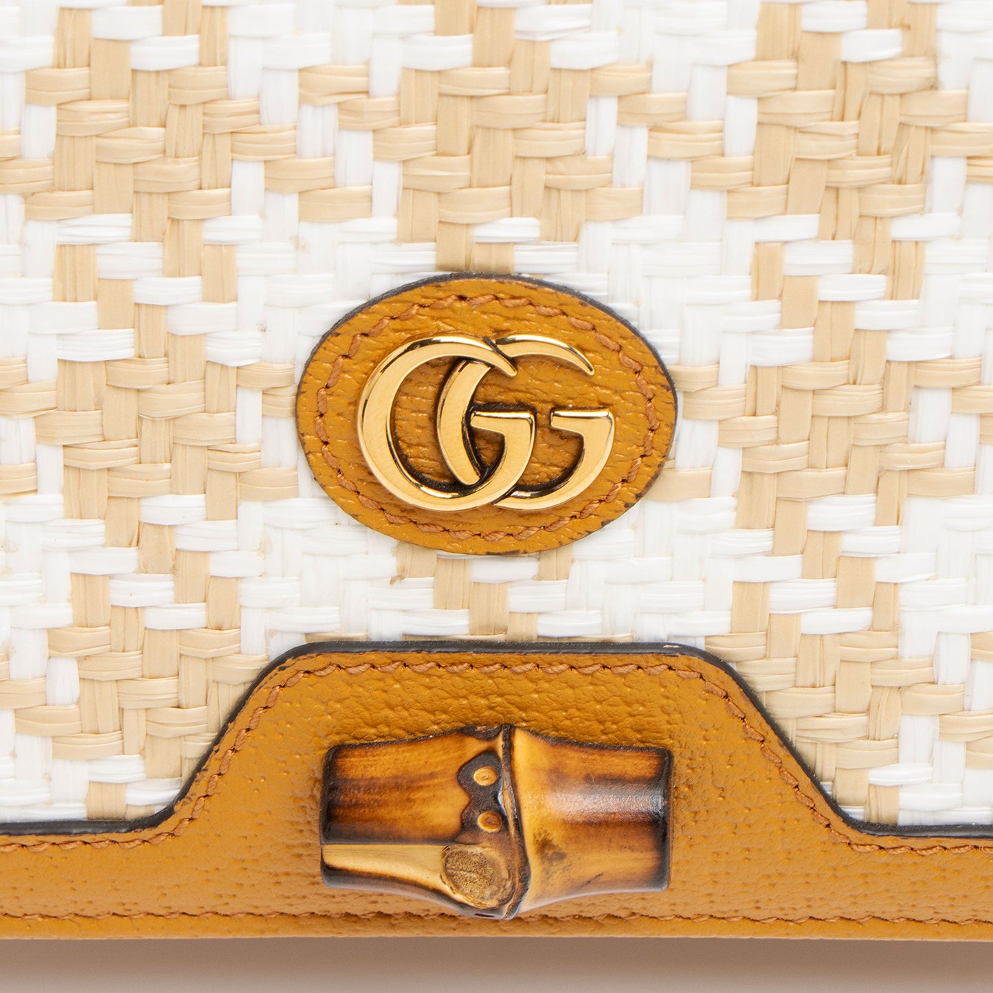 Gucci Calfskin Raffia Bamboo Diana Mini Chain Crossbody