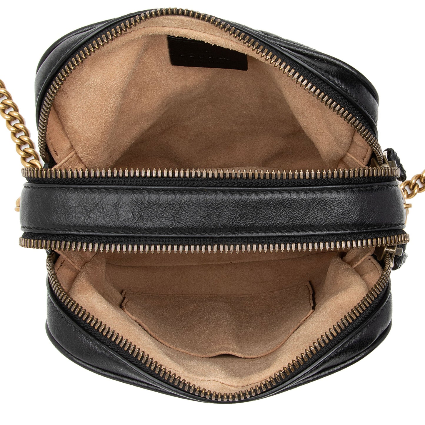 Gucci Diagonal Matelasse Leather GG Marmont Double Zip Mini Camera Bag