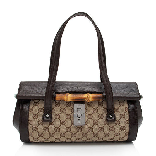 Gucci GG Canvas Bamboo Bullet Medium Satchel (SHF-6OHkiG)
