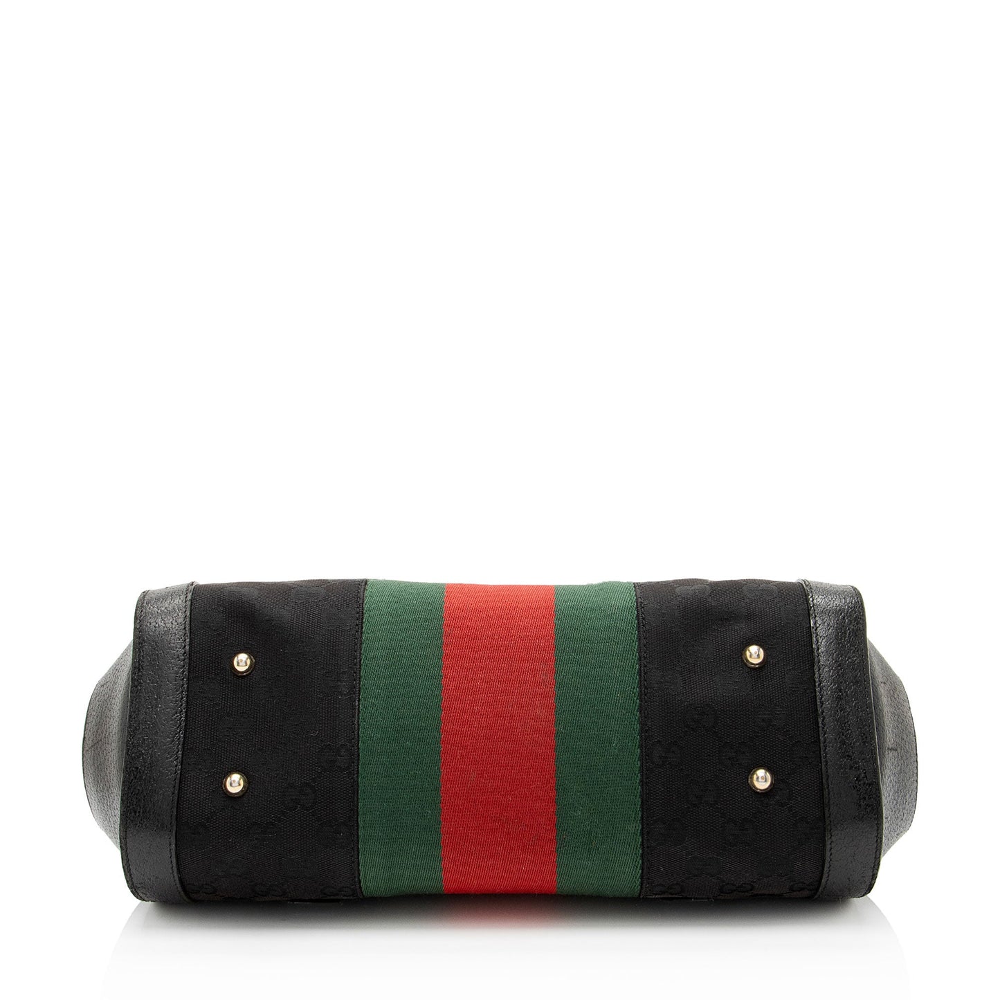 Gucci Leather Studded Web Bamboo Bullet Medium Satchel