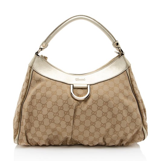 Gucci GG Canvas Metallic Leather D Ring Medium Hobo (SHF-hGJsEO)
