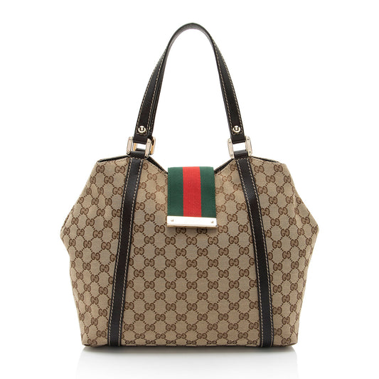 Gucci GG Canvas New Ladies Web Small Tote (SHF-eiujZp)