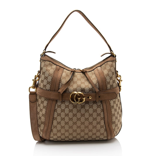 Gucci GG Canvas Suede Running Medium Hobo (SHF-FV9sin)