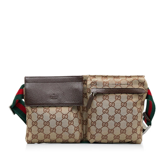 Gucci GG Canvas Web Double Pocket Belt Bag (SHG-YovxPn)