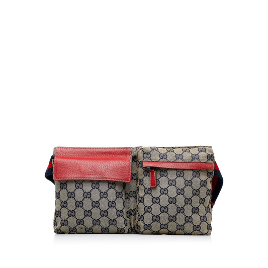 Gucci GG Canvas Web Double Pocket Belt Bag (SHG-HxqmuT)