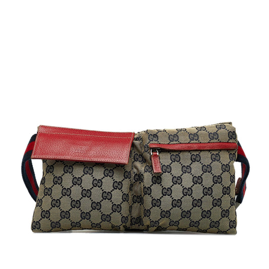 Gucci GG Canvas Web Double Pocket Belt Bag (SHG-u7MA9p)