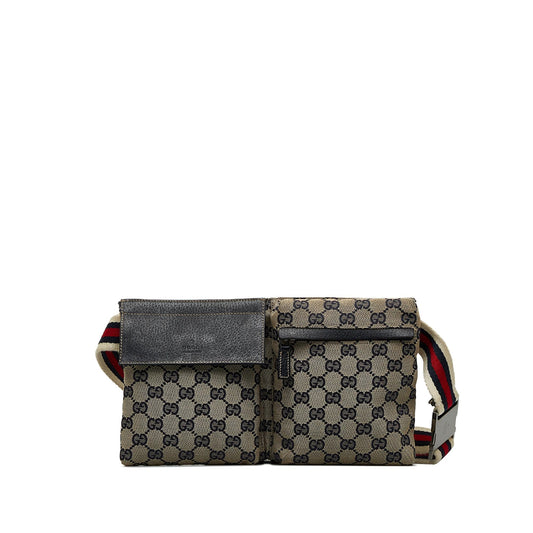 Gucci GG Canvas Web Double Pocket Belt Bag (SHG-VeLchB)