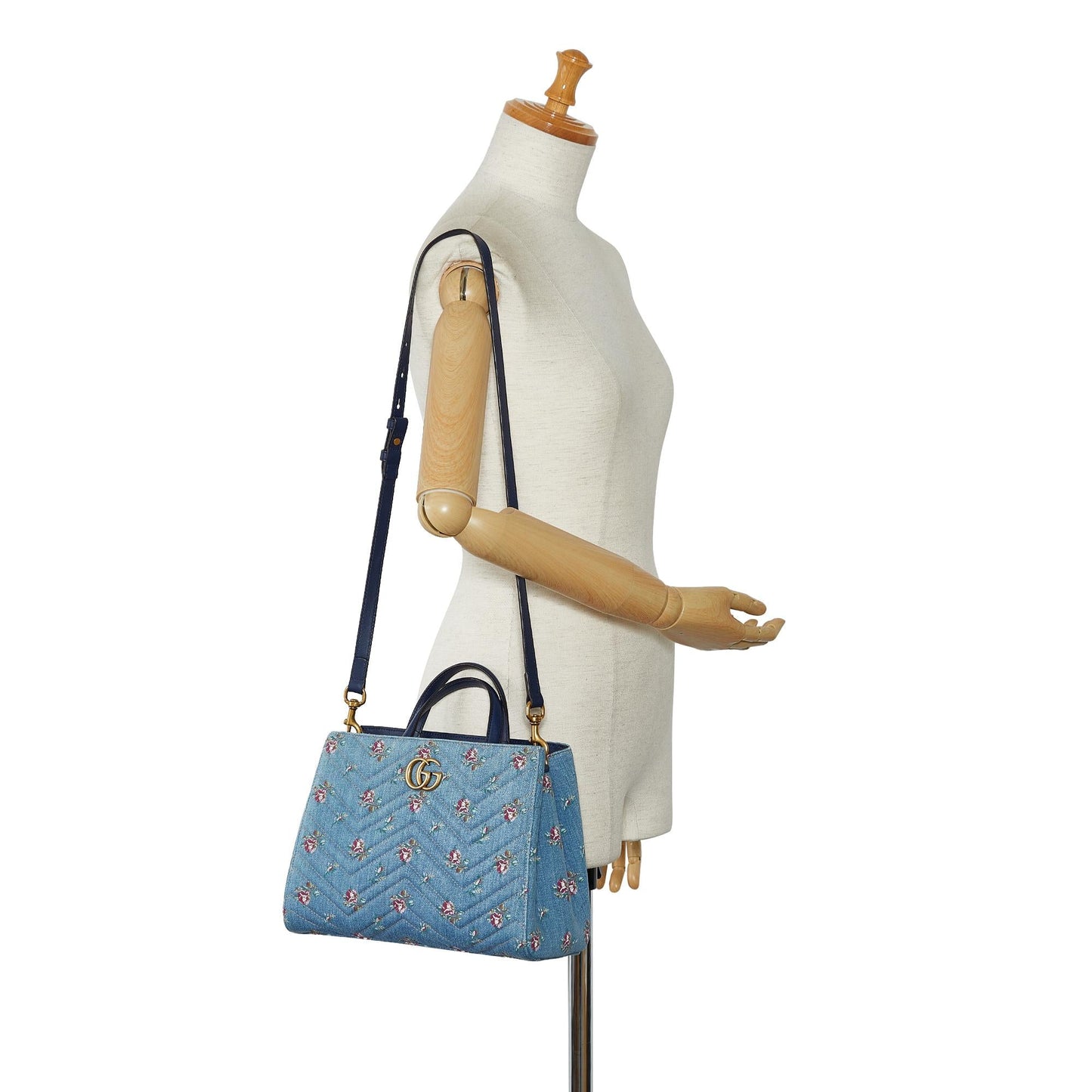 Gucci GG Marmont Flora Denim Satchel (SHG-dKHQjj)