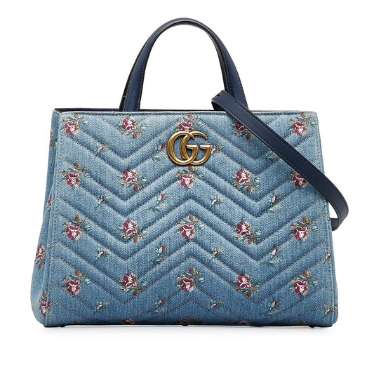 Gucci GG Marmont Flora Denim Satchel (SHG-dKHQjj)