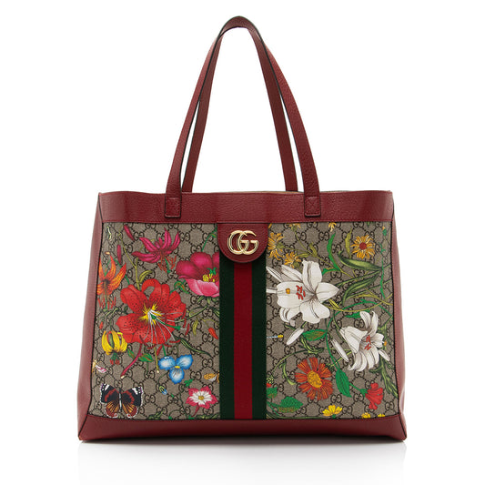 Gucci GG Supreme Flora Ophidia Medium Tote (SHF-aYucoZ)