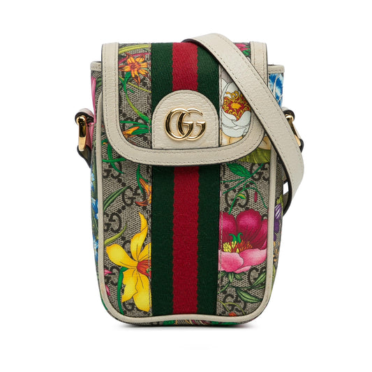 Gucci GG Supreme Flora Ophidia Phone Crossbody Bag (SHG-QjvveC)