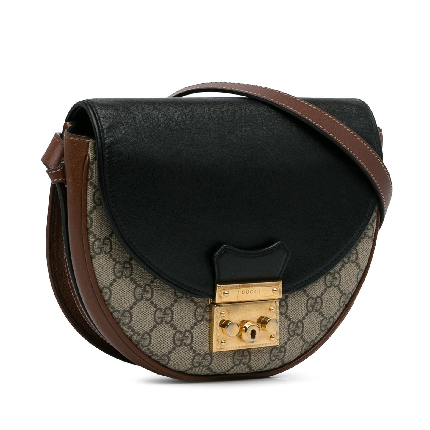 Gucci GG Supreme Saddle Padlock Crossbody Bag (SHG-BUWgu6)