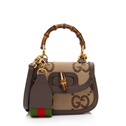 Gucci Jumbo GG Canvas Bamboo 1947 Mini Top Handle Bag (SHF-GbaD9h)