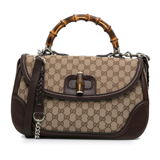 Gucci Large GG Canvas New Bamboo Satchel (SHG-rWP7tz)