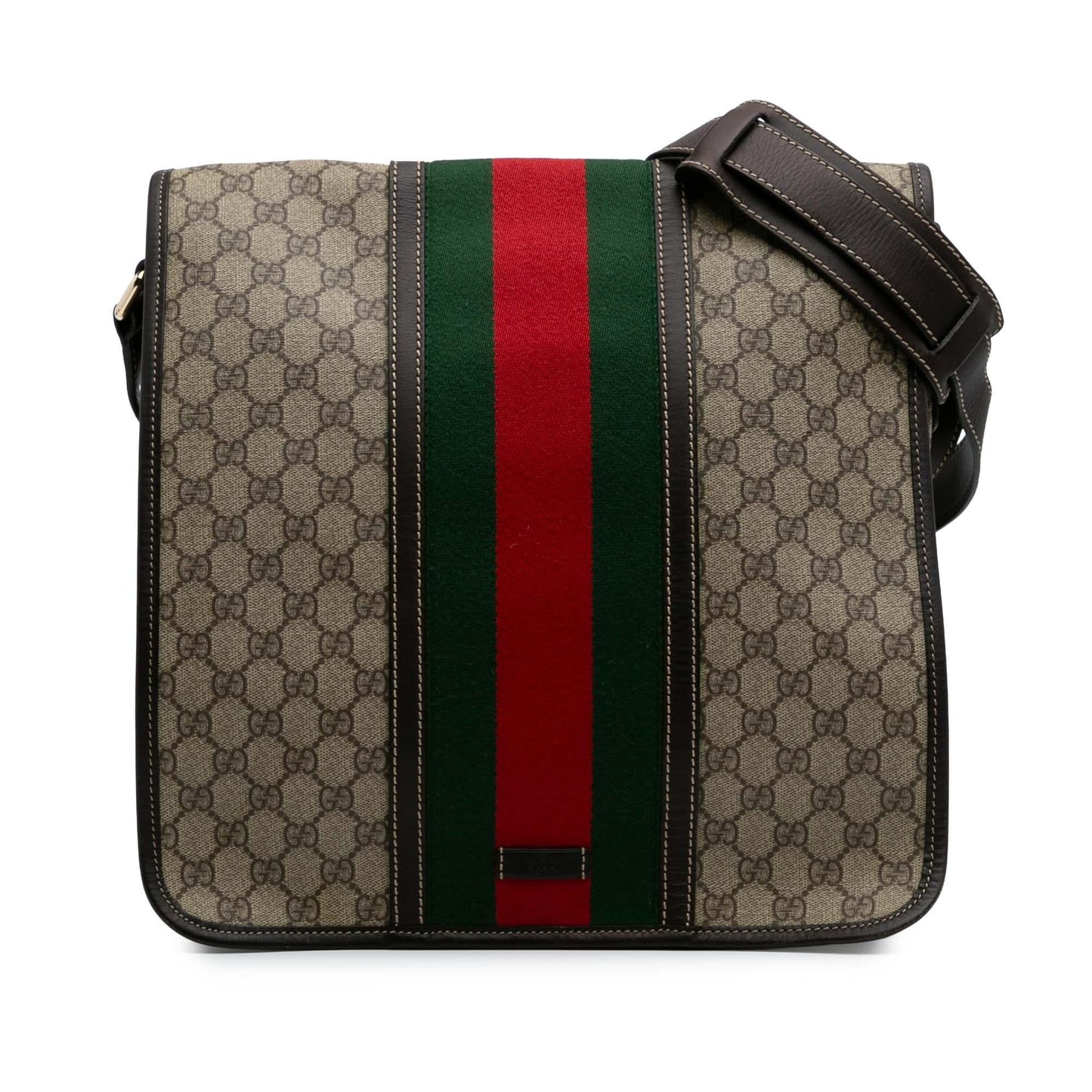 Gucci Large GG Supreme Web Flap Messenger Bag