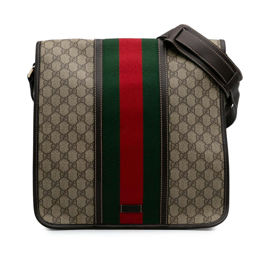 Gucci Large GG Supreme Web Flap Messenger Bag