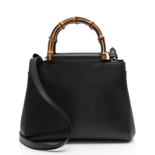 Gucci Leather Bamboo Nymphaea Small Top Handle (SHF-lcy8Sb)