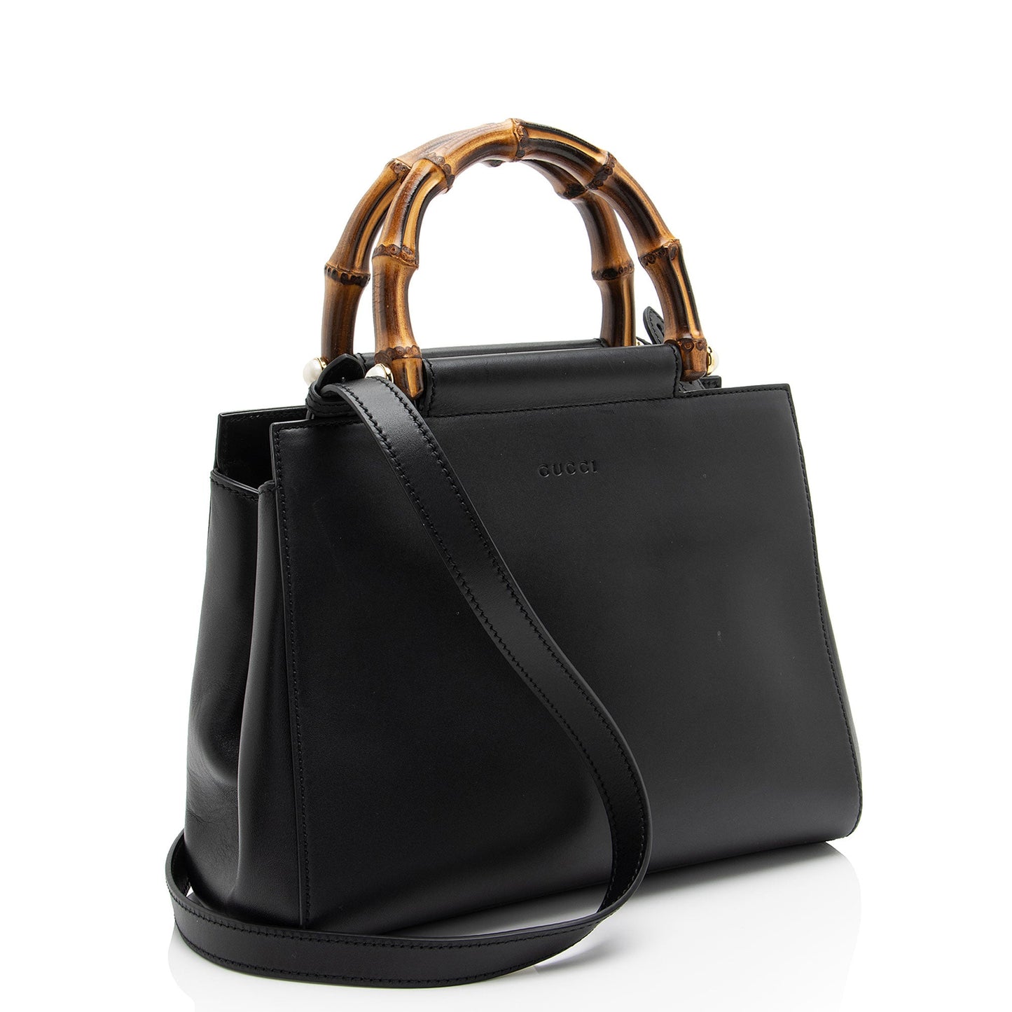Gucci Leather Bamboo Nymphaea Small Top Handle (SHF-lcy8Sb)