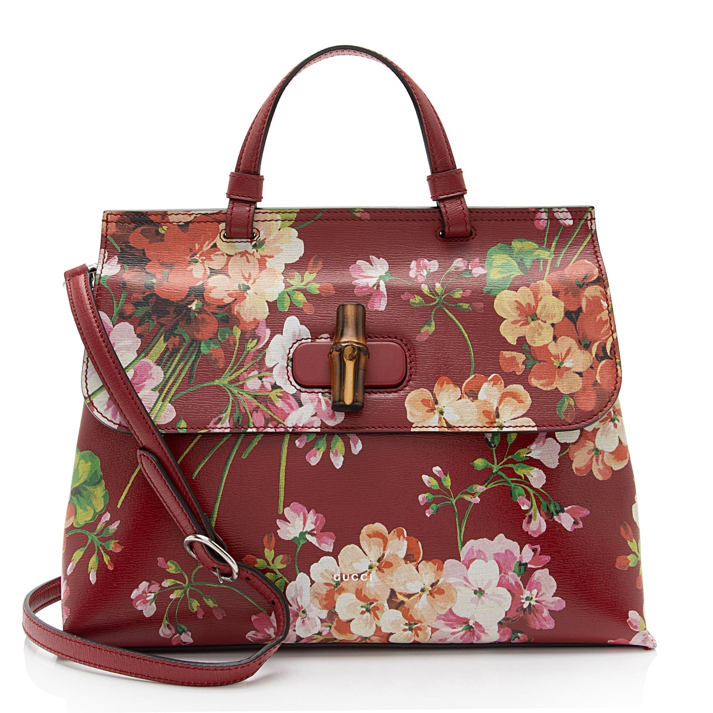 Gucci Leather Blooms Bamboo Daily Medium Satchel (SHF-YKON9B)