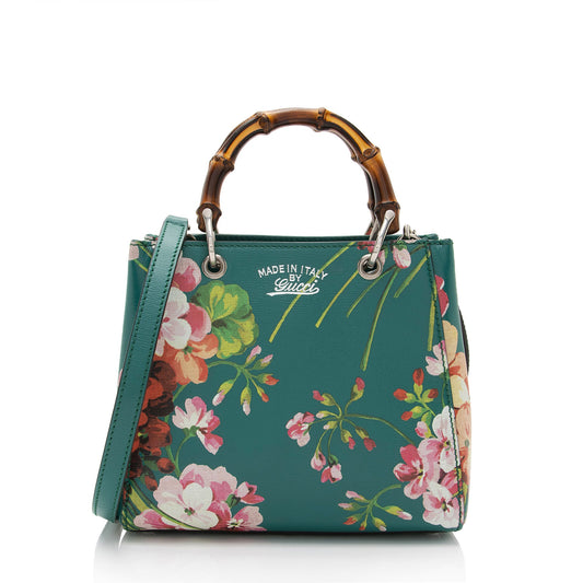 Gucci Leather Blooms Bamboo Mini Shopper Tote (SHF-OsBXCW)