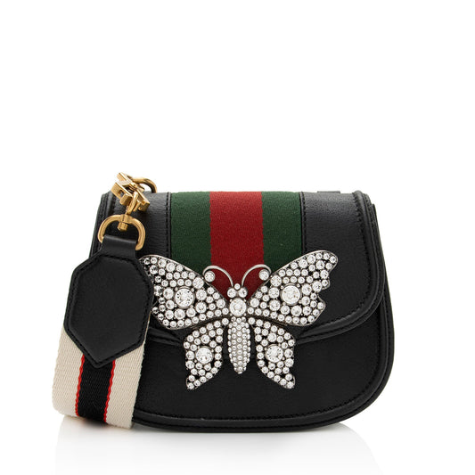 Gucci Leather Crystal Butterfly Linea Totem Small Crossbody (SHF-EzIHWx)