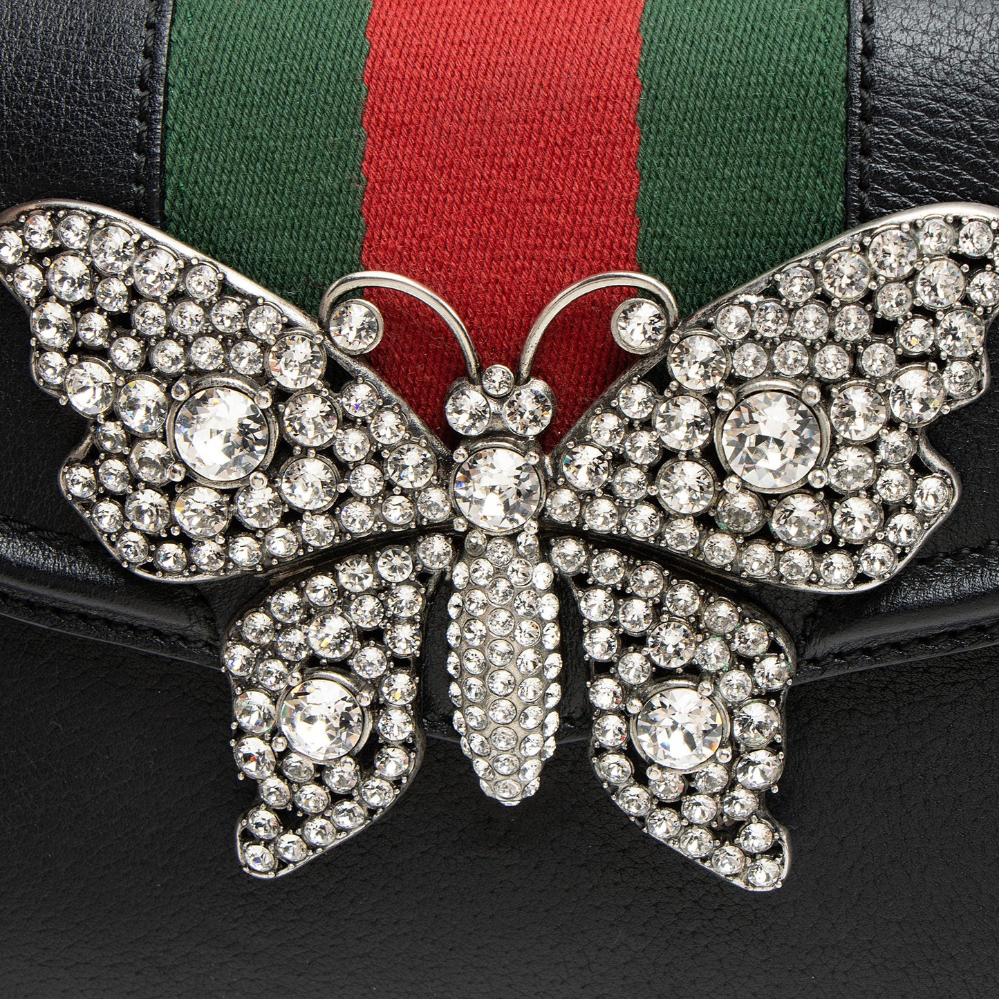 Gucci Leather Crystal Butterfly Linea Totem Small Crossbody