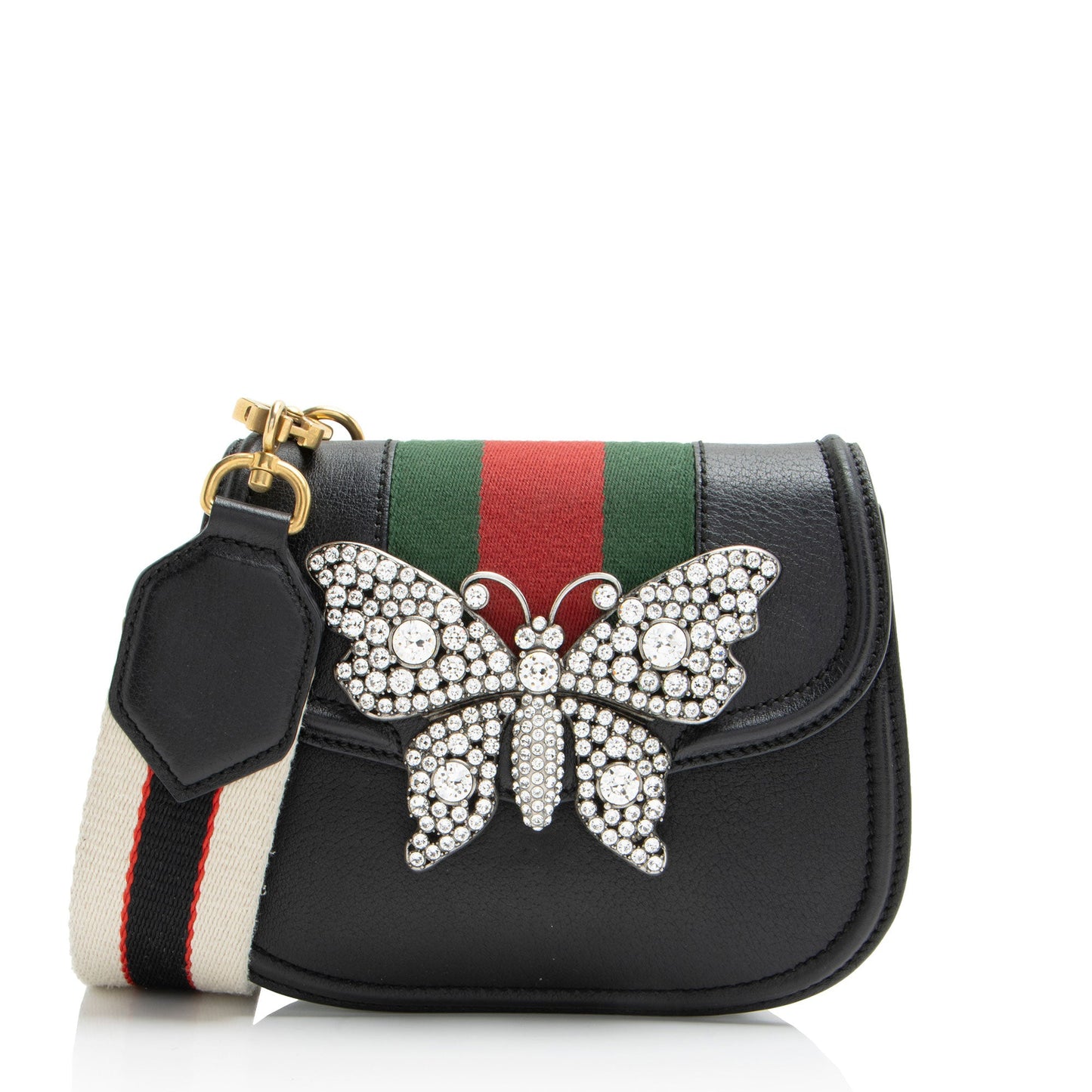 Gucci Leather Crystal Butterfly Linea Totem Small Crossbody