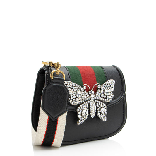 Gucci Leather Crystal Butterfly Linea Totem Small Crossbody