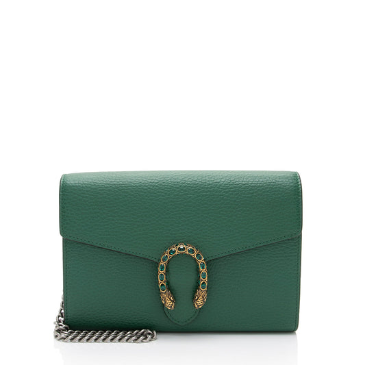 Gucci Leather Crystal Dionysus Chain Wallet (SHF-roOomv)