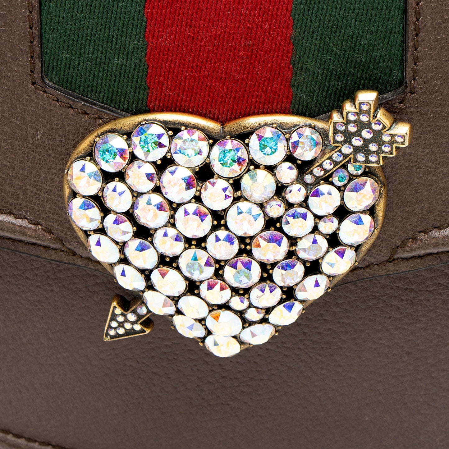 Gucci Leather Crystal Heart Linea Totem Small Crossbody