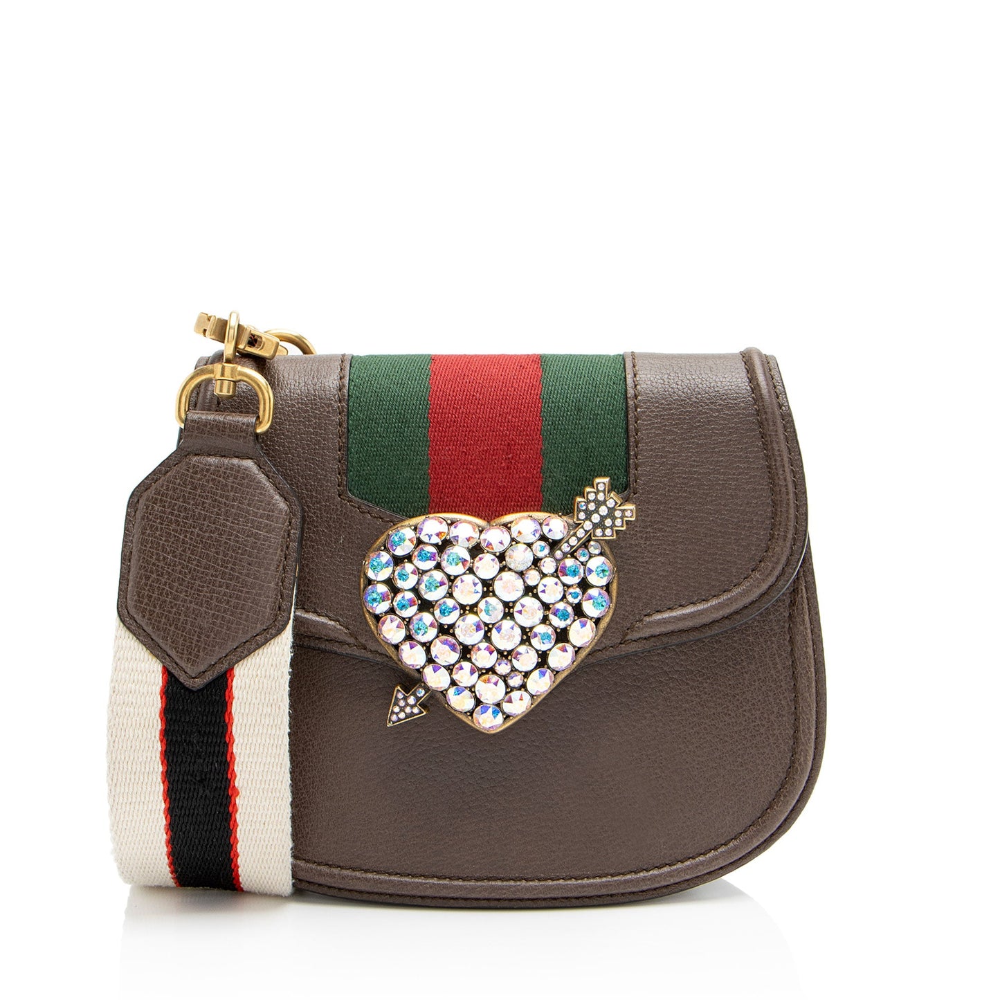 Gucci Leather Crystal Heart Linea Totem Small Crossbody