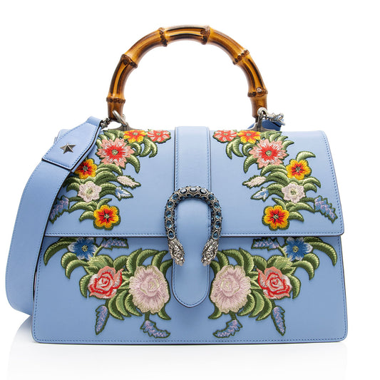 Gucci Leather Embroidered Bamboo Dionysus Large Top Handle (SHF-xyJtph)