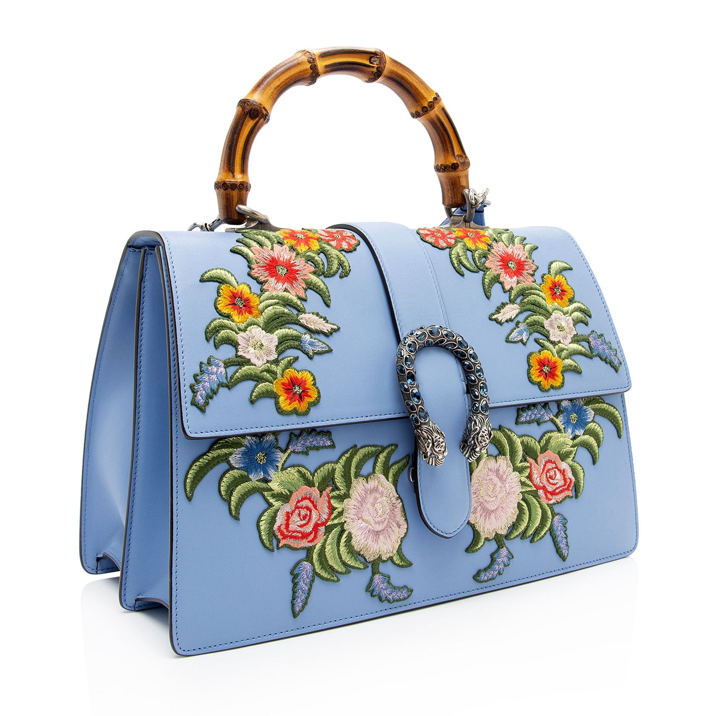 Gucci Leather Embroidered Bamboo Dionysus Large Top Handle (SHF-xyJtph)