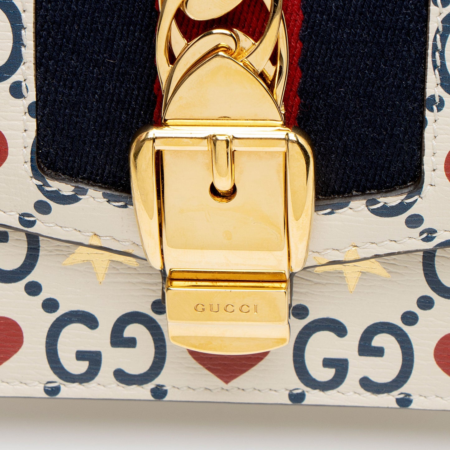 Gucci Leather GG Heart Stars Sylvie Super Mini Shoulder Bag
