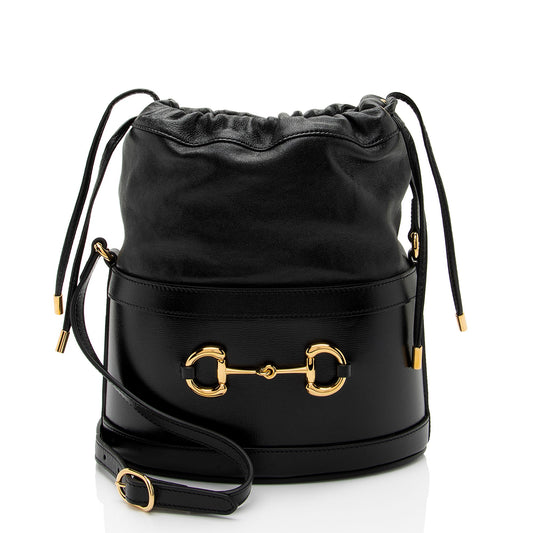 Gucci Leather Horsebit 1955 Drawstring Bucket Bag (SHF-gQJSRI)