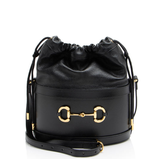 Gucci Leather Horsebit 1955 Drawstring Bucket Bag (SHF-LUUWQJ)