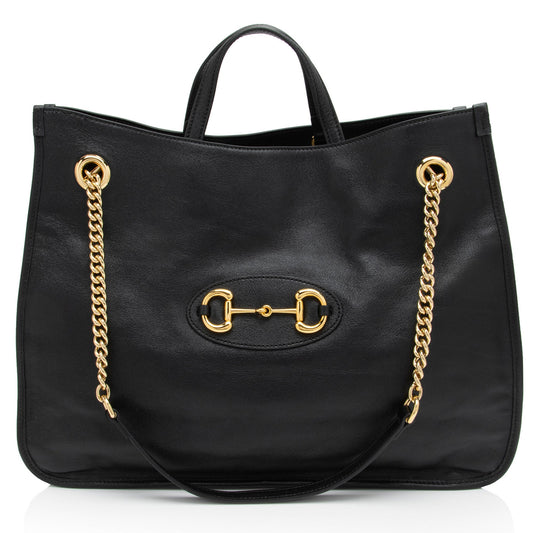 Gucci Leather Horsebit 1955 Chain Large Tote (SHF-LnlXOo)