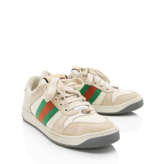 Gucci Leather Web Screener Sneakers - Size 5.5 / 35.5