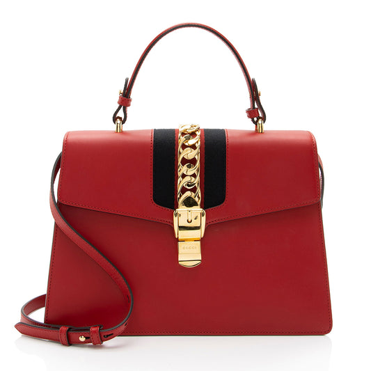 Gucci Leather Sylvie Top Handle Medium Satchel (SHF-BlCZi9)